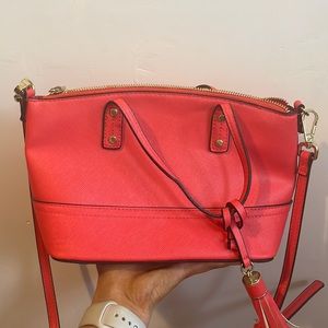 Coral/red purse with crossbody strap